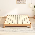 Simple Wooden Double Bed with Natural Frame and Cactus in Minimalist Bedroom Rug