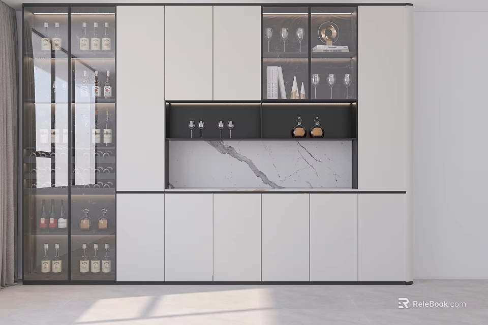 Elegant Modern Restaurant Kitchen Interior With Marble Countertop And Cabinets 3d model 