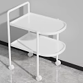 White Modern Tea Cart With Two Tier Shelves And Rolling Wheels For Living Room