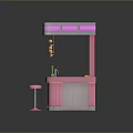 Pink Bar Scene With Pink Counter Stools Purple Lighting And LOVE Sign Decorations