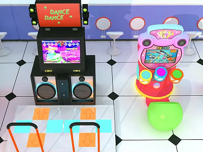 Interactive Arcade Entertainment Appliances With Dance Dance Machine Game Screen Colorful Buttons And Dance Pads 3d model