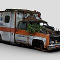 an ambulance overgrown with weeds 3d model