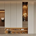 Elegant Modern Shoe Cabinet With Multiple Storage Shelves Hanging Hooks And Flower Vase