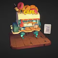 Cartoon Cafe Truck Scene With Donut On Top Awning Menu Board And Brick Floor