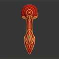 Futuristic Red And Gold Cosmic Spaceship With Ornate Patterns For Interstellar Travel