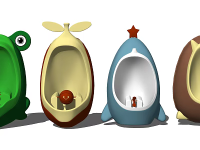 Colorful Cartoon Shaped Urinals With Playful Designs For Kids Bathroom Decor 3d model