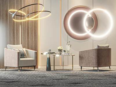 Elegant Modern Living Room With Two Leisure Chairs Side Table And Circular Illuminated Decor 3d model