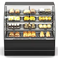 Black Commercial Display Case With Curved Glass Door Multiple Shelves For Pastries And Bread