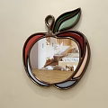Apple Shaped Mirror Reflecting Cozy Bedroom Interior With Bed And Nightstand