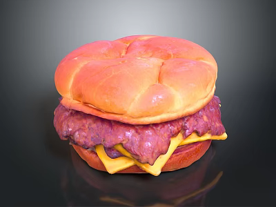 Appetizing Hamburger With Soft Golden Bun Juicy Purple Patty And Melted Cheese 3d model