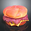 Appetizing Hamburger With Soft Golden Bun Juicy Purple Patty And Melted Cheese