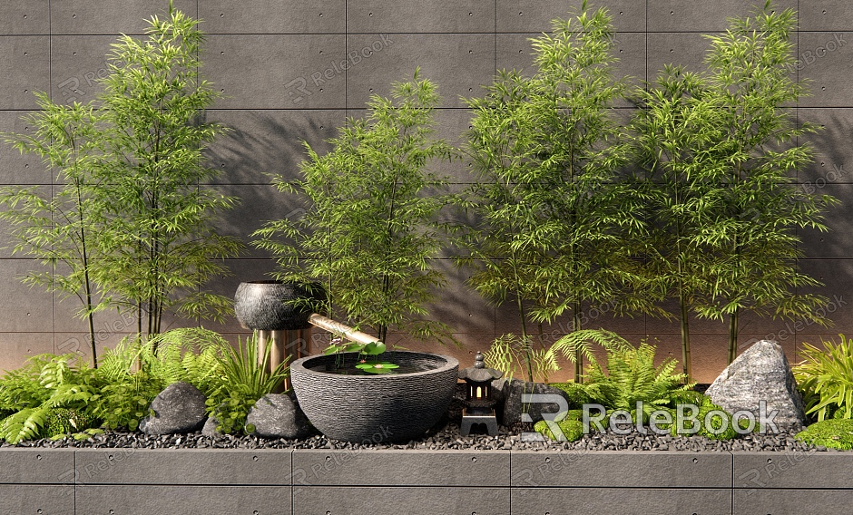 New Chinese Style Bamboo Courtyard Landscape Sick Plant Landscape Landscaping Water Pot Moss Fern Plant Landscape model