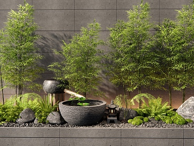 New Chinese Style Bamboo Courtyard Landscape Sick Plant Landscape Landscaping Water Pot Moss Fern Plant Landscape model