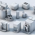 Various Modern Kitchen Appliances Including Coffee Makers Toasters Kettles And Blenders