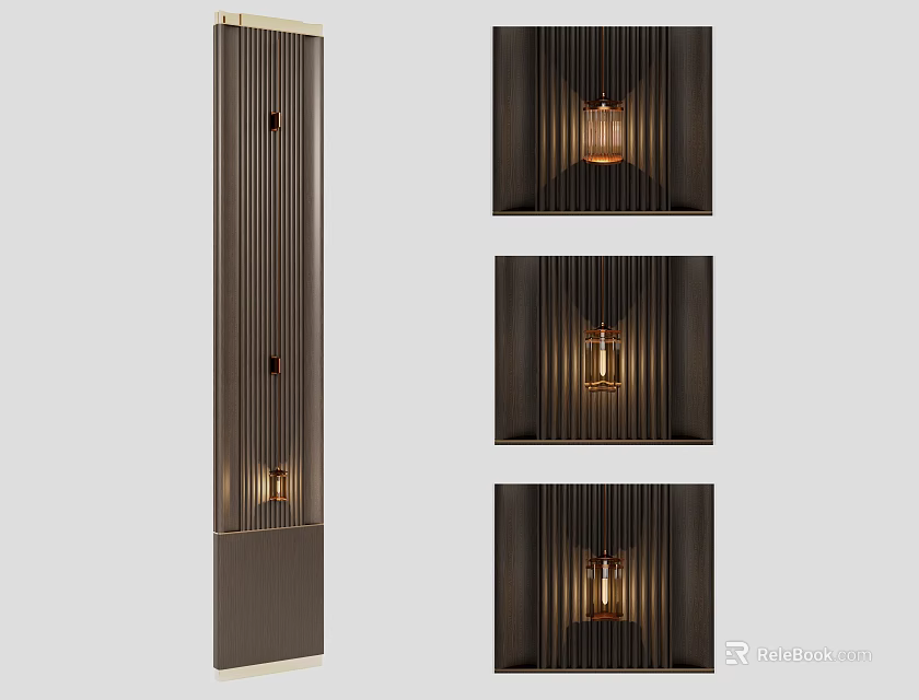 Contemporary Slim Vertical Striped Wall Lamp With Warm Glow And Gold Trim 3d model 