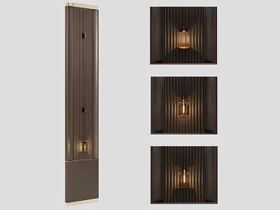 Contemporary Slim Vertical Striped Wall Lamp With Warm Glow And Gold Trim 3d model