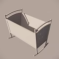Light Gray Baby Crib With Curved Metal Frame And Star Decorations On Side
