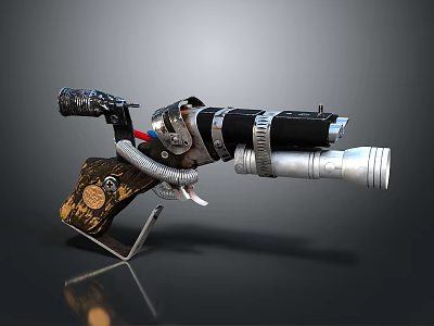 Handcrafted Steampunk Weapon With Mechanical Metal Parts And Vintage Wooden Grip 3d model