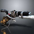 Handcrafted Steampunk Weapon With Mechanical Metal Parts And Vintage Wooden Grip