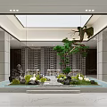 Indoor Chinese Garden Landscape With Rockery Green Plants And Water Feature