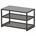Modern Black Coffee Table with Glass Top and Three Tier Mesh Shelves