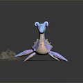 3D Blue Purple Gradient Creature With Large Ears Spotted Shell On Sandy Ground Rock Background