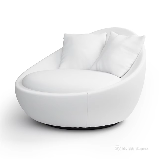 White Round Single Sofa with Two Soft White Cushions Modern Design 3d model 