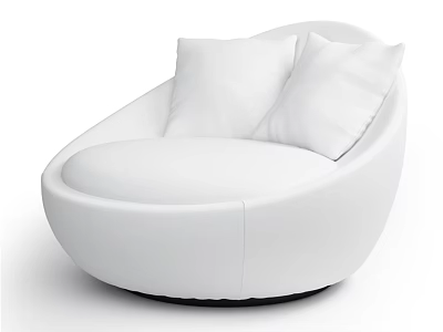 White Round Single Sofa with Two Soft White Cushions Modern Design 3d model
