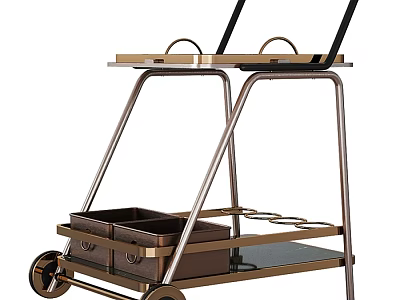 Stylish Modern Serving Cart With Metal Frame Two Tier Design Glass Shelf And Wheels 3d model