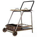 Stylish Modern Serving Cart With Metal Frame Two Tier Design Glass Shelf And Wheels