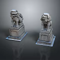 Traditional Stone Lion Statues With Classical Pedestal And Detailed Carving Work