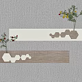 Elegant Modern Wall Decor With Wooden White Panels Geometric Cutouts Lighting And Plants