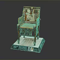 Ancient Egyptian Carved Wooden Chair With Intricate Figures On Translucent Display Stand