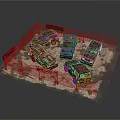 Barbed Wire Fence Enclosed Abandoned Vehicles With Warning Signs In Desert Terrain