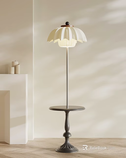 Modern Petal Shaped Floor Lamp with Slim Metal Stand and Round Table Base 3d model 