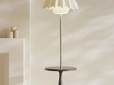 Modern Petal Shaped Floor Lamp with Slim Metal Stand and Round Table Base 3d model