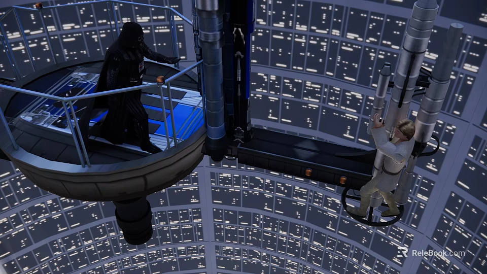 Sci Fi Movie Characters Darth Vader And Luke Skywalker In Futuristic Control Room 3d model 