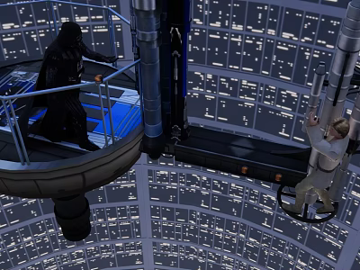 Sci Fi Movie Characters Darth Vader And Luke Skywalker In Futuristic Control Room 3d model