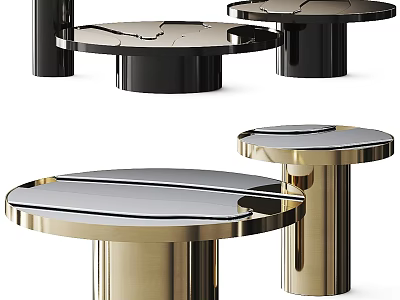 Modern Round Coffee Table With Smooth Marble Top And Gold Metal Base 3d model