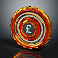 Colorful Layered Circular Metallic Structure With Central Pound Symbol And Shiny Rings