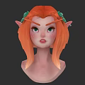 Woman With Orange Hair Green Leaf Accessory Pointed Ears And Freckles Digital Character