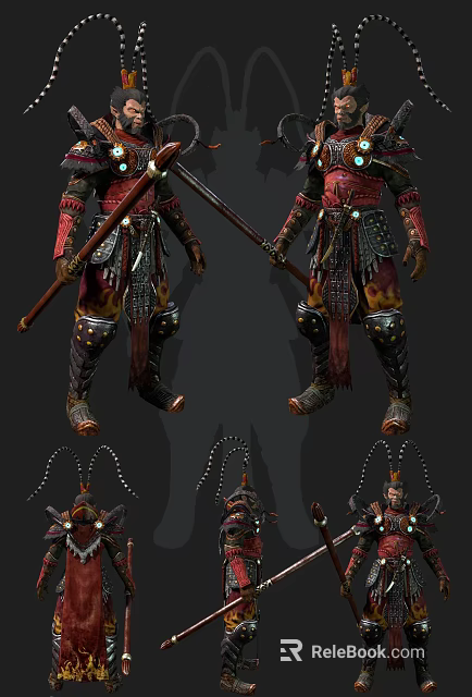 Armored Warrior Character With Mythical Creature Themed Armor And Staff Weapon 3d model