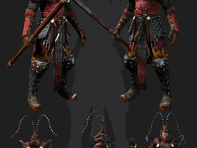 Armored Warrior Character With Mythical Creature Themed Armor And Staff Weapon 3d model