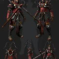 Armored Warrior Character With Mythical Creature Themed Armor And Staff Weapon 3d model