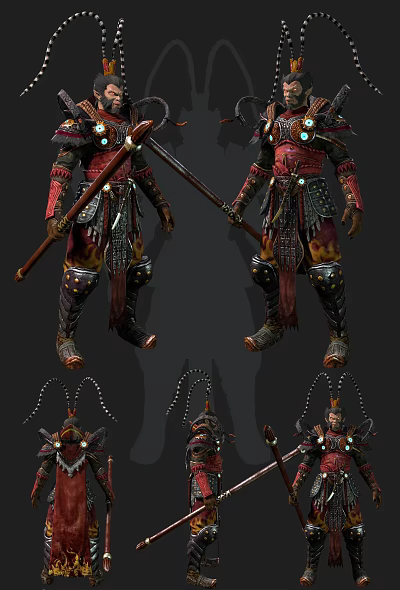 Armored Warrior Character With Mythical Creature Themed Armor And Staff Weapon 3d model