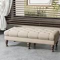 Beige Tufted Upholstered Ottoman Bench With Wooden Legs In Modern Living Room