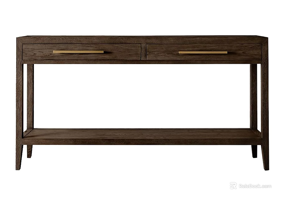 Dark Brown Wooden Entryway Console Table With Two Drawers And Open Shelf 3d model 
