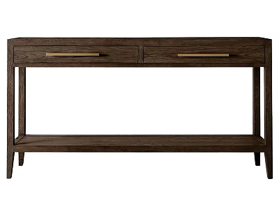 Dark Brown Wooden Entryway Console Table With Two Drawers And Open Shelf 3d model