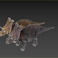 Two Different Colored Dinosaurs With Large Frills And Horns Standing Together