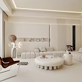 Modern Living Room Interior With Large TV White Sofa Round Coffee Table And Brown Chair